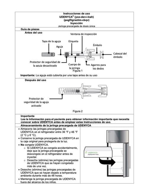 Instrucciones de Uso de la jeringa precargada de UDENYCA en español