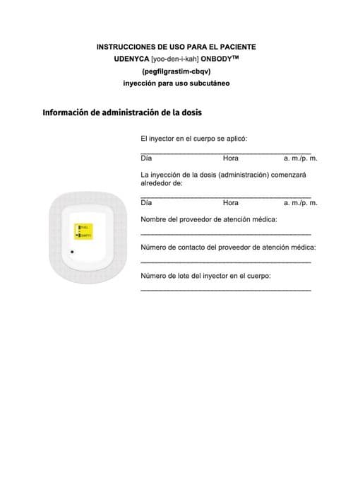 Instrucciones de Uso de UDENYCA ONBODY en español